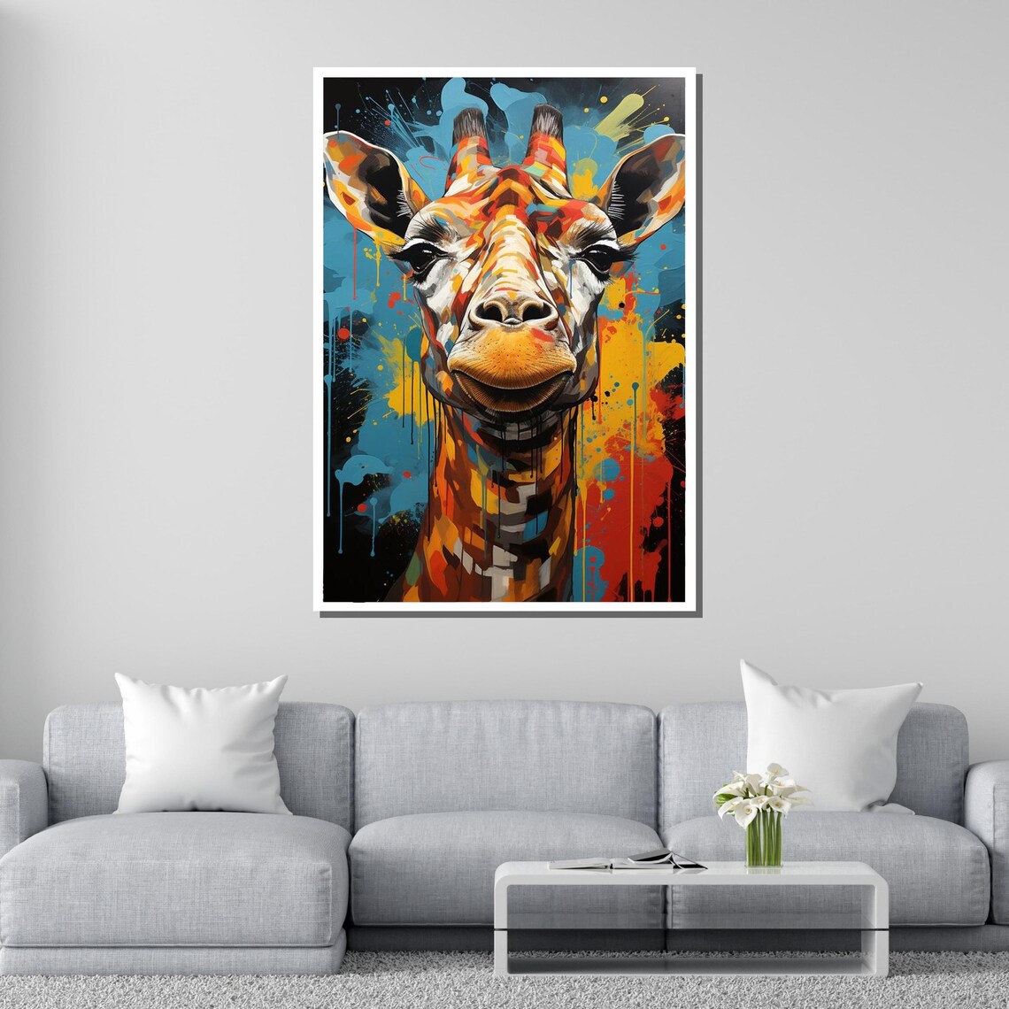 Colorful Giraffe Face Graffiti Paint Splatter Abstract Animal Wall Poster - Image 2
