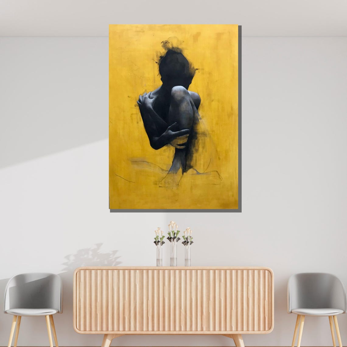 Abstract Nude Silhouette Art Yellow And Black Modern Figurative Wall Decor Ready To Hang - Image 3