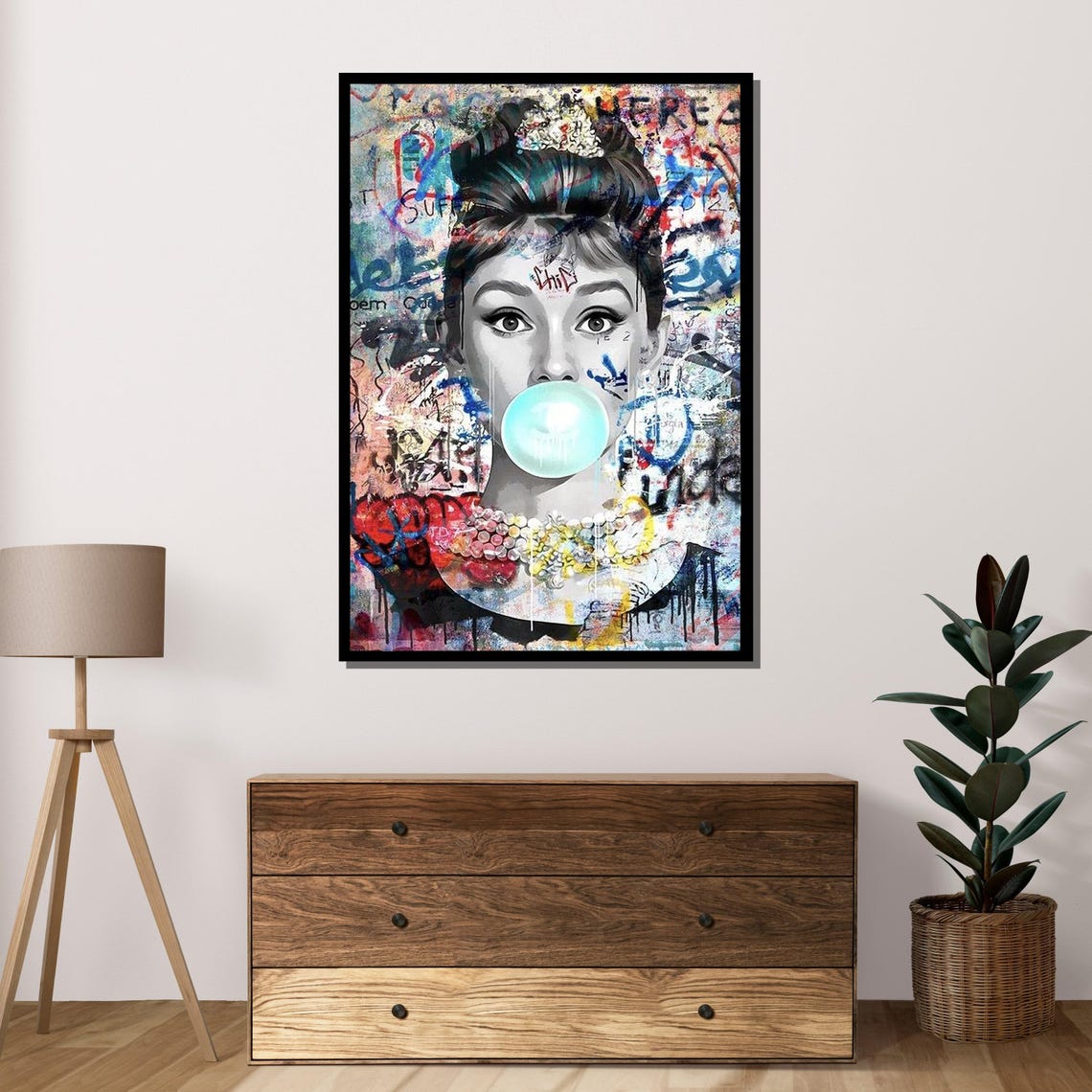 Audrey Hepburn Bubble Gum Graffiti Pop Art Street Style Wall Poster