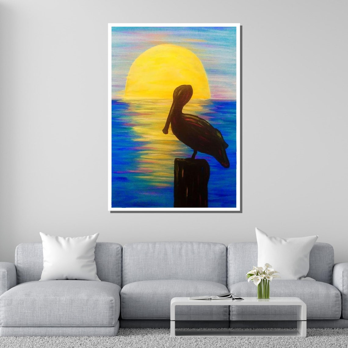 Sunset Pelican Silhouette Coastal Ocean Bird Sun Beach Art Poster - Image 2