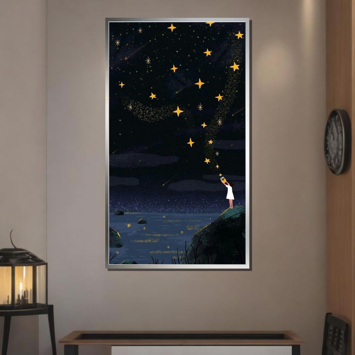 Starry Night Girl Pouring Stars Magic Night Sky Whimsical Art Poster - Image 3