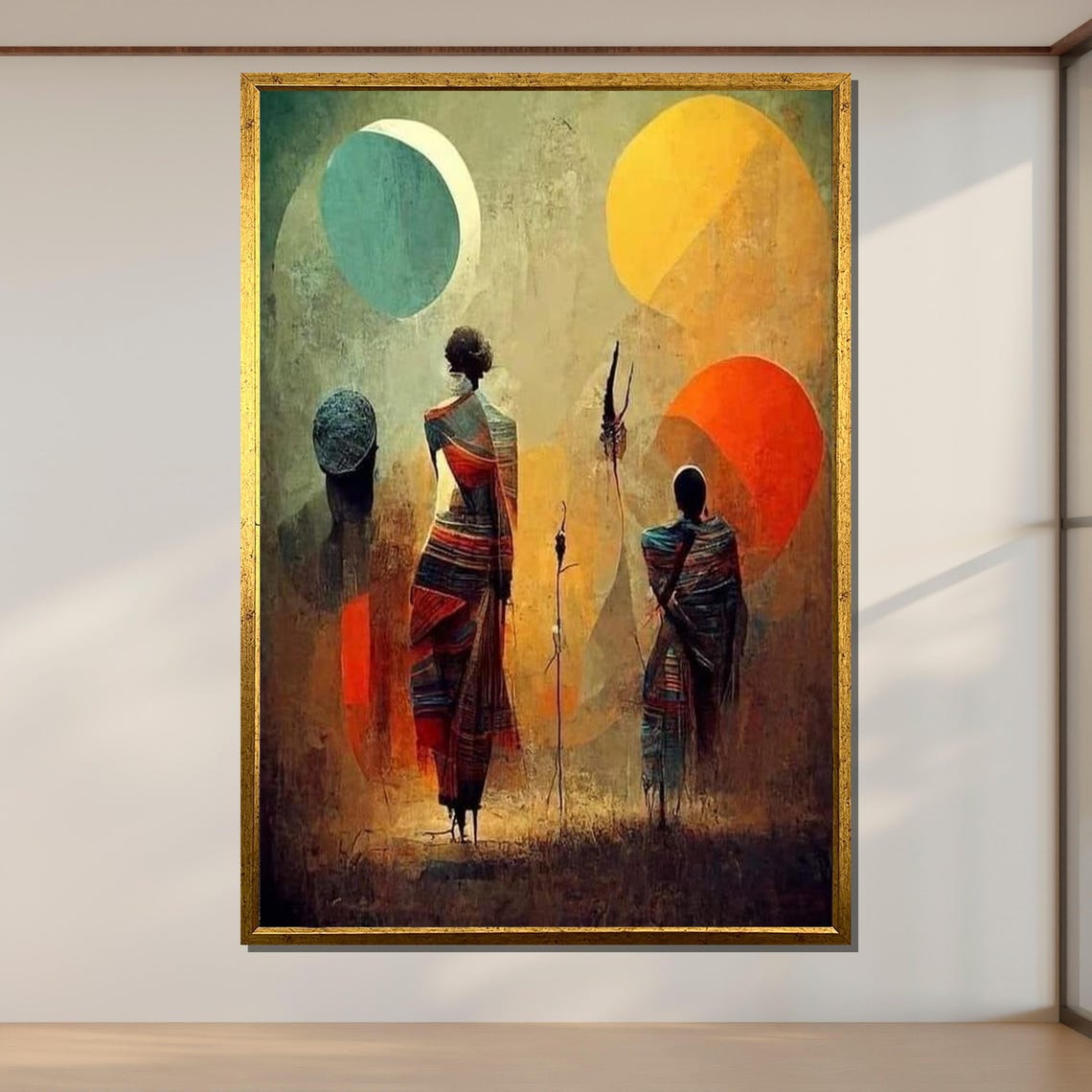Abstract Tribal Figures Ethnic Art With Geometric Shapes Modern Wall Decor Ready To Hang - Image 2