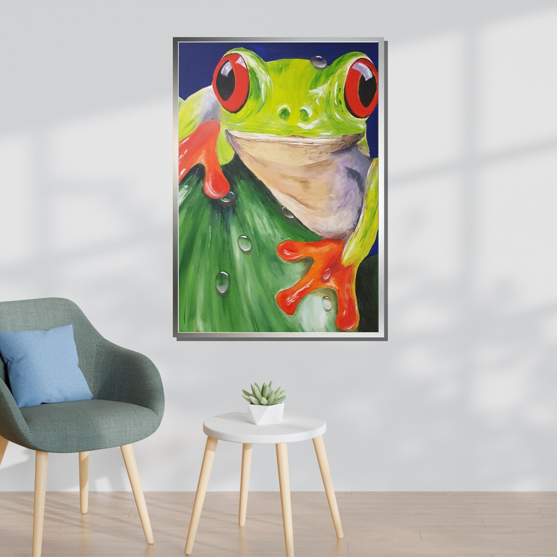 Red Eyed Tree Frog Close Up Colorful Tropical Frog Painting Art Poster - Image 3