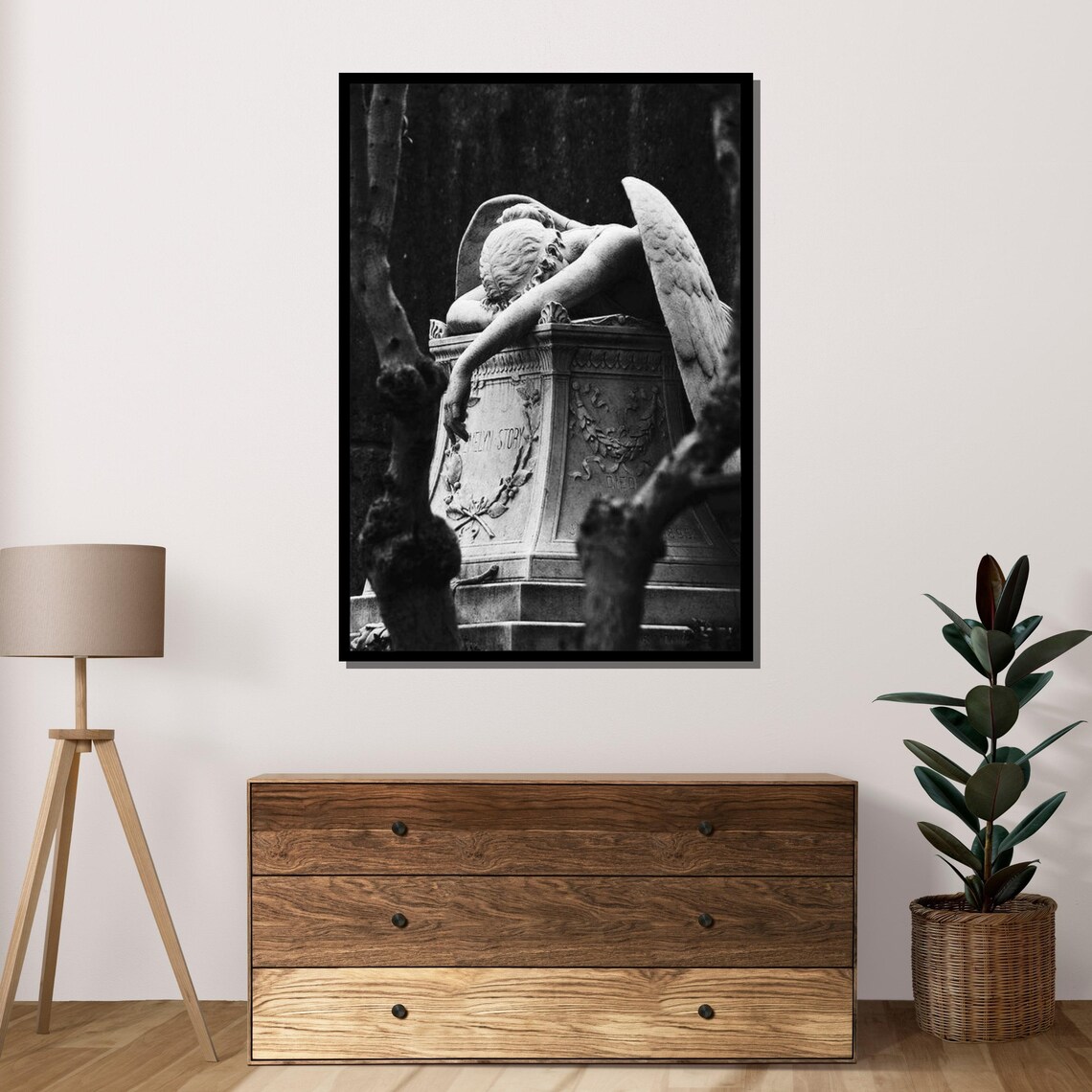 Weeping Angel Mourning Statue Gothic Cemetery Art Print - Image 4