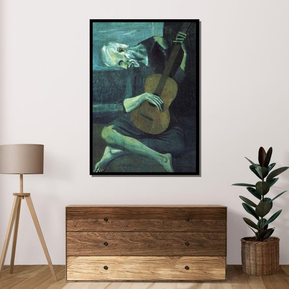 Melancholic Guitarist Picasso Blue Period Art Old Man With Guitar Wall Decor Ready To Hang Vintage Art Print