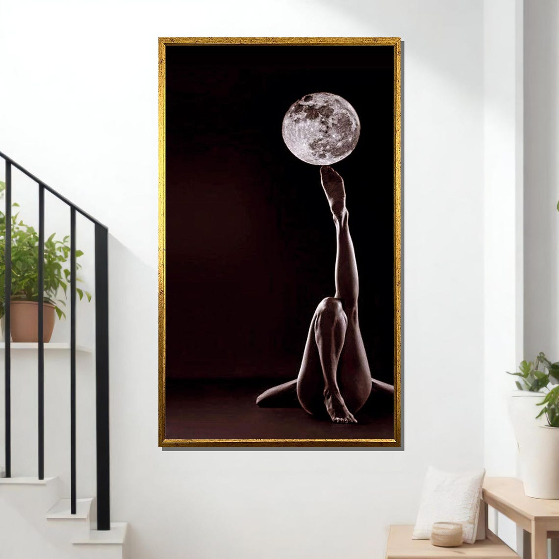 Moon Balance Surreal Nude Woman Balancing Full Moon On Foot Art Poster