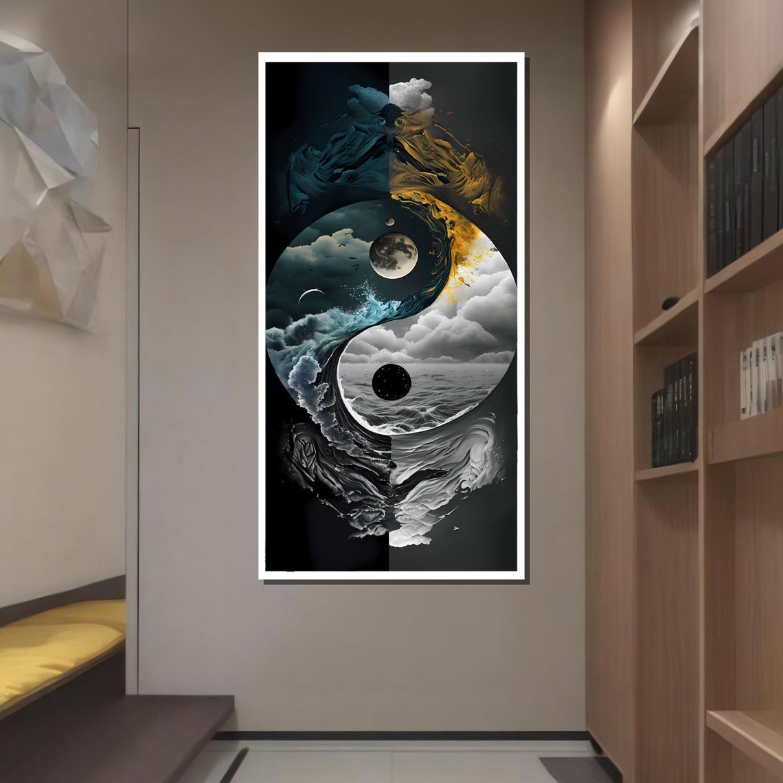 Yin Yang Cosmic Balance Ocean Moon Duality Art Print Wall Poster - Image 2