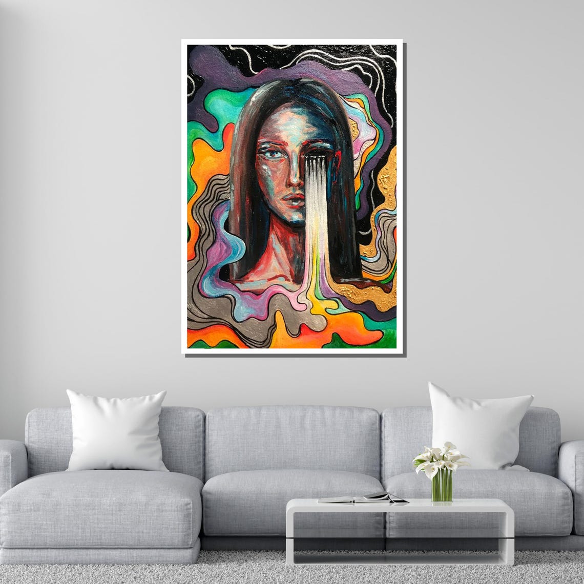 Psychedelic Melting Tears Portrait Vibrant Emotional Art Wall Poster - Image 4