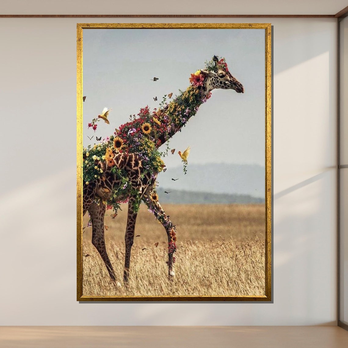 Floral Giraffe Savanna Art Flower Covered Animal Wall Poster