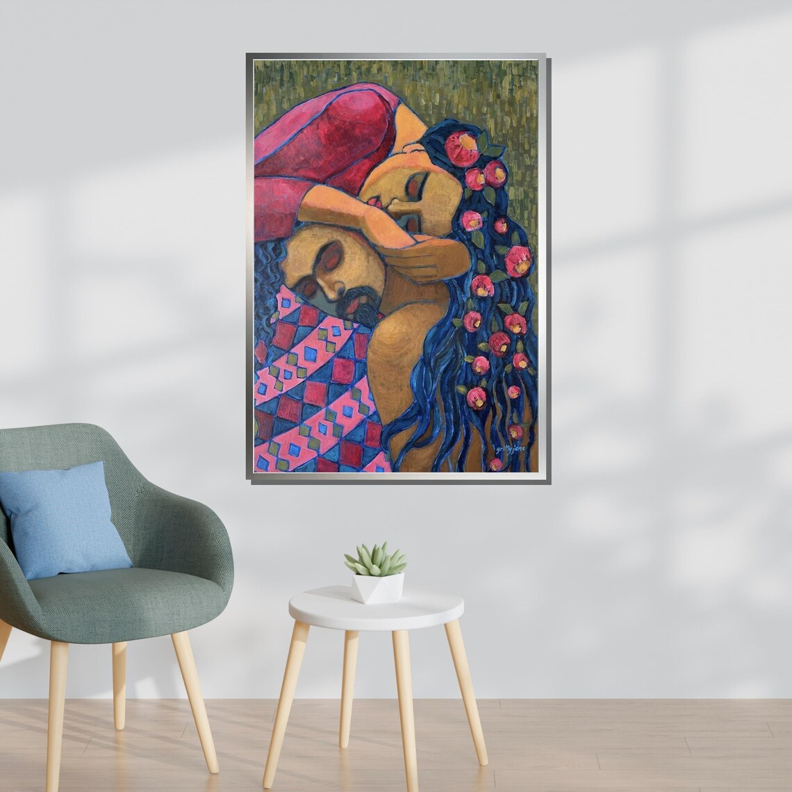 Lovers Embrace Colorful Floral Hair Tender Couple Vibrant Love Poster - Image 3