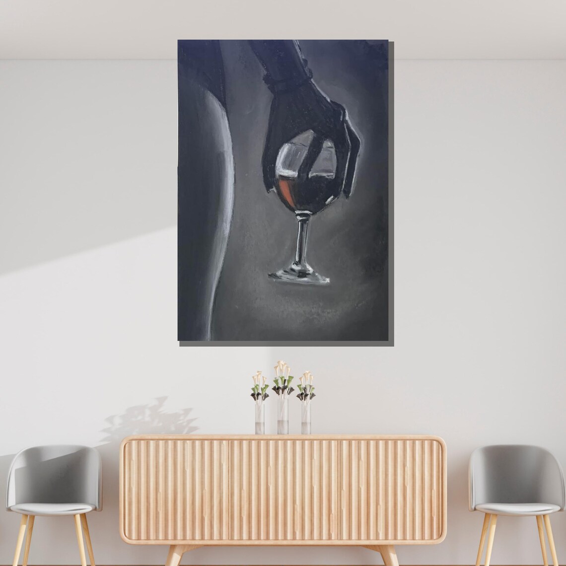 Minimalist Wine Glass Hand Silhouette Dark Erotic Monochrome Art Poster - Image 3
