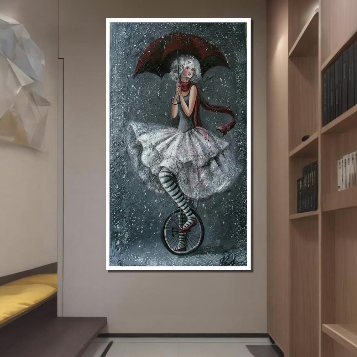 Whimsical Ballerina Circus Girl Wall Art Vintage Rainy Day Decor Unique Home Design Ready To Hang - Image 2