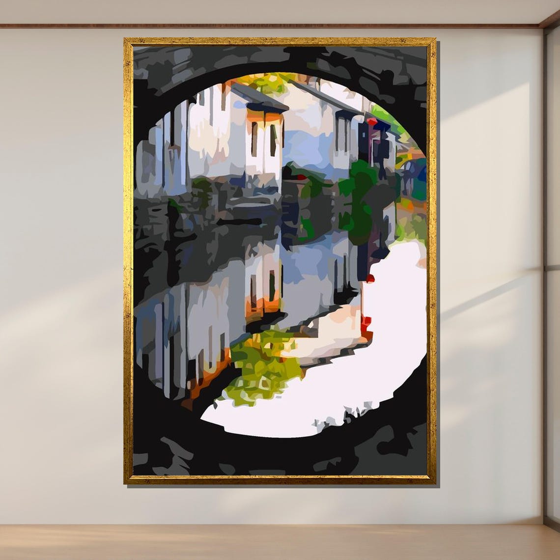 Abstract Canal View Round Arch Water Reflection Urban Landscape Poster - Image 2
