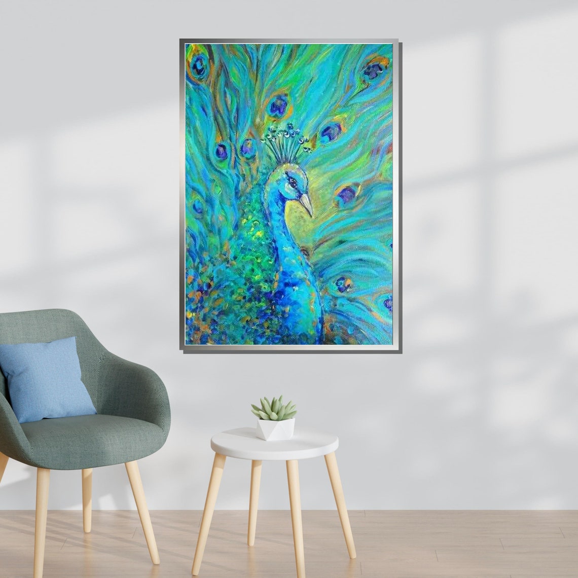 Vibrant Peacock Colorful Abstract Bird Feathers Turquoise Art Poster - Image 3