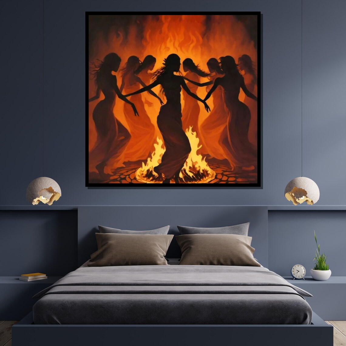 Fire Dance Ritual Mystic Women Wall Art Tribal Dance Decor Enigmatic Flame Design Ready To Hang - Image 4