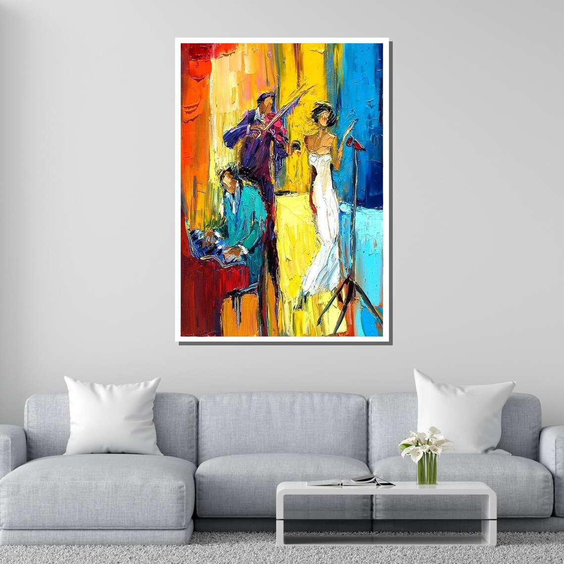 Colorful Abstract Jazz Band Singer Violinist Piano Music Lovers Wall Poster - Image 4