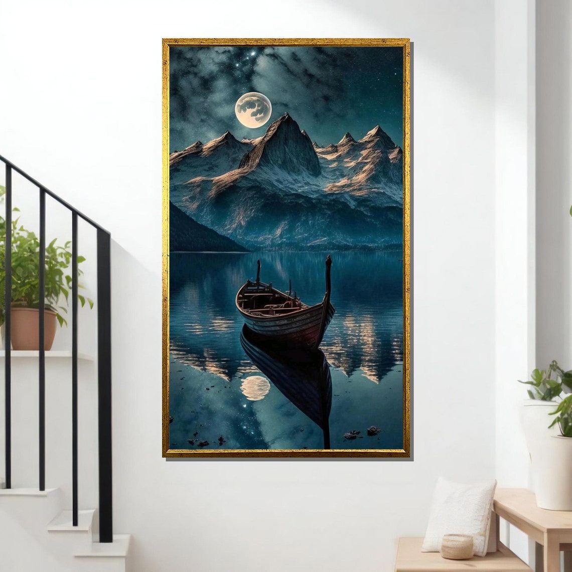 Starry Night Sky Enchanted Evening Landscape Whimsical Night Scene Ready To Hang Wall Art - Image 2
