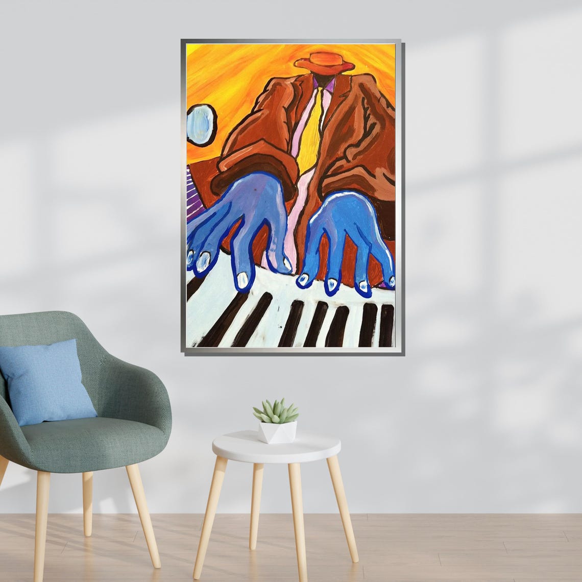 Blue Hands Jazz Pianist Abstract Musician Vibrant Colorful Art Poster - Image 3