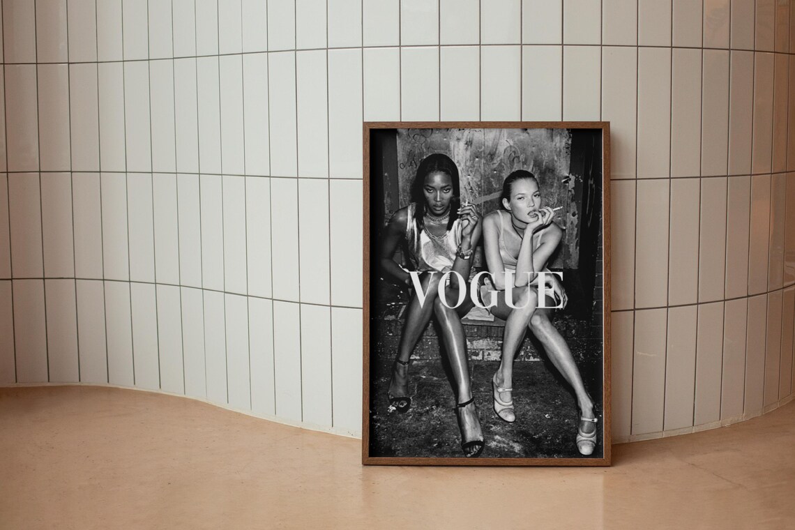 Vogue Style Two Supermodels Smoking Black and White Fashion Poster - Image 2