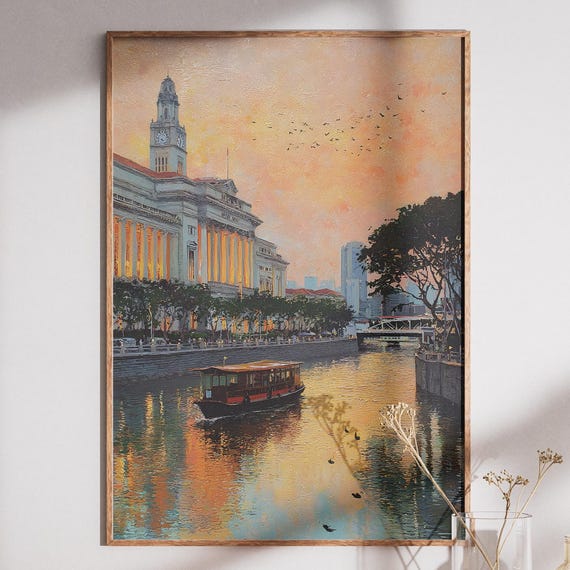Singapore Civic District Art Print, Southeast Asia Travel Poster
