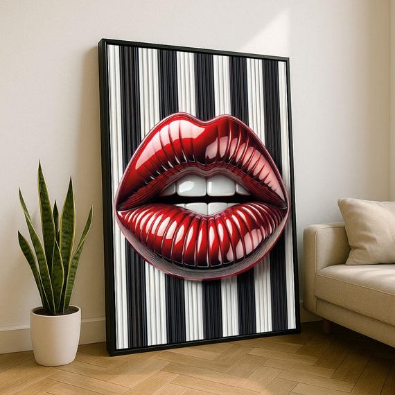 Bold Red Lips Pop Art Canvas Wall Print Modern Living Room Decor Statement Piece