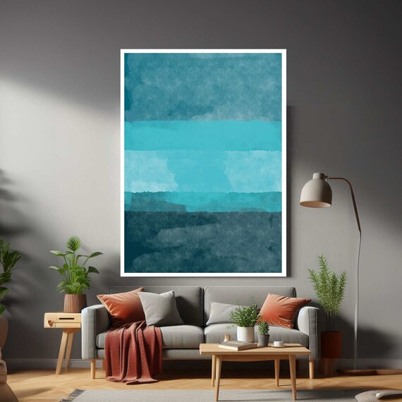 Rothko Inspired Horizontal Teal Aqua Bands Watercolor Abstract Poster