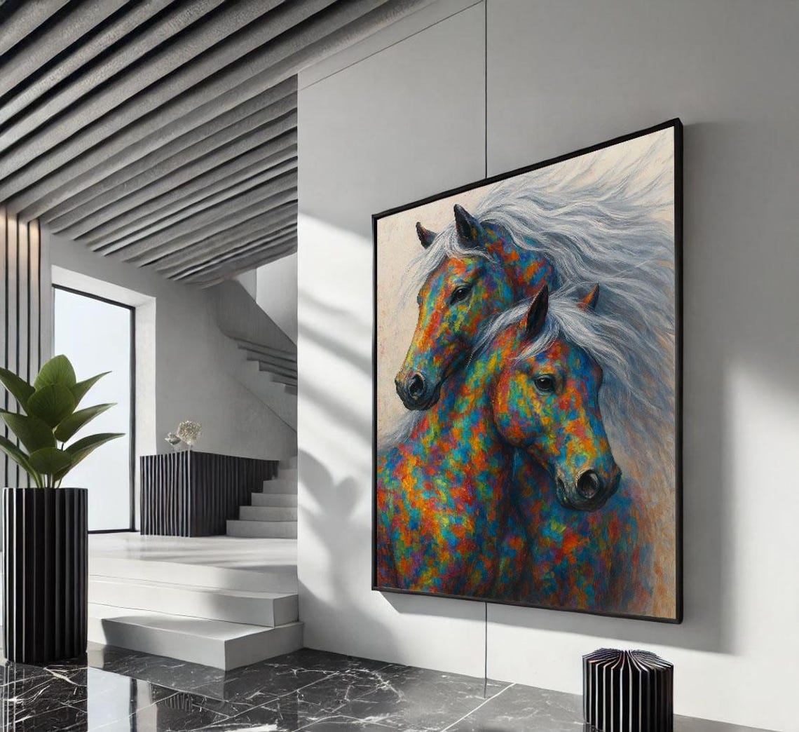 Colorful Rainbow Horses Abstract Painted Portrait Modern Art Poster