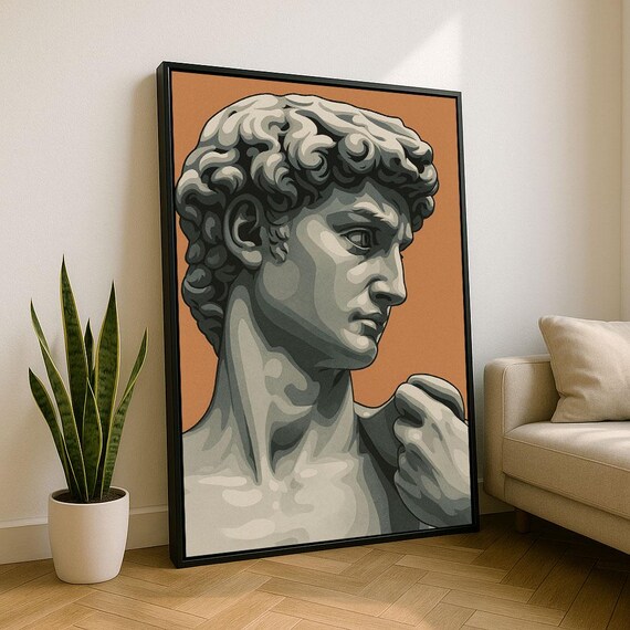 Michelangelo David Sculpture Pop Art Terracotta Background Print