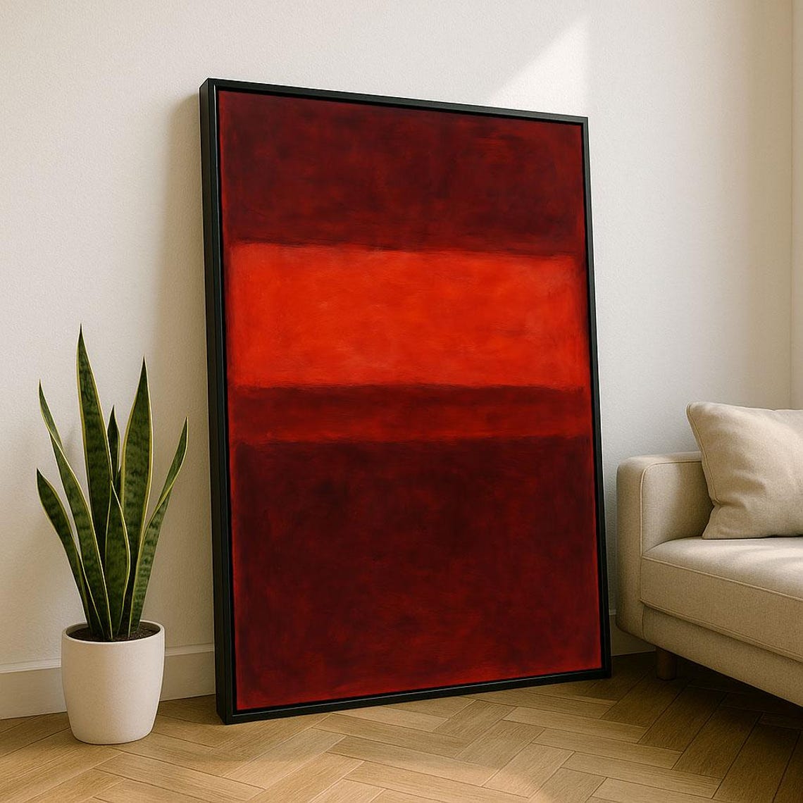 Dramatic Red Color Field Abstract Painting Modern Living Room Poster