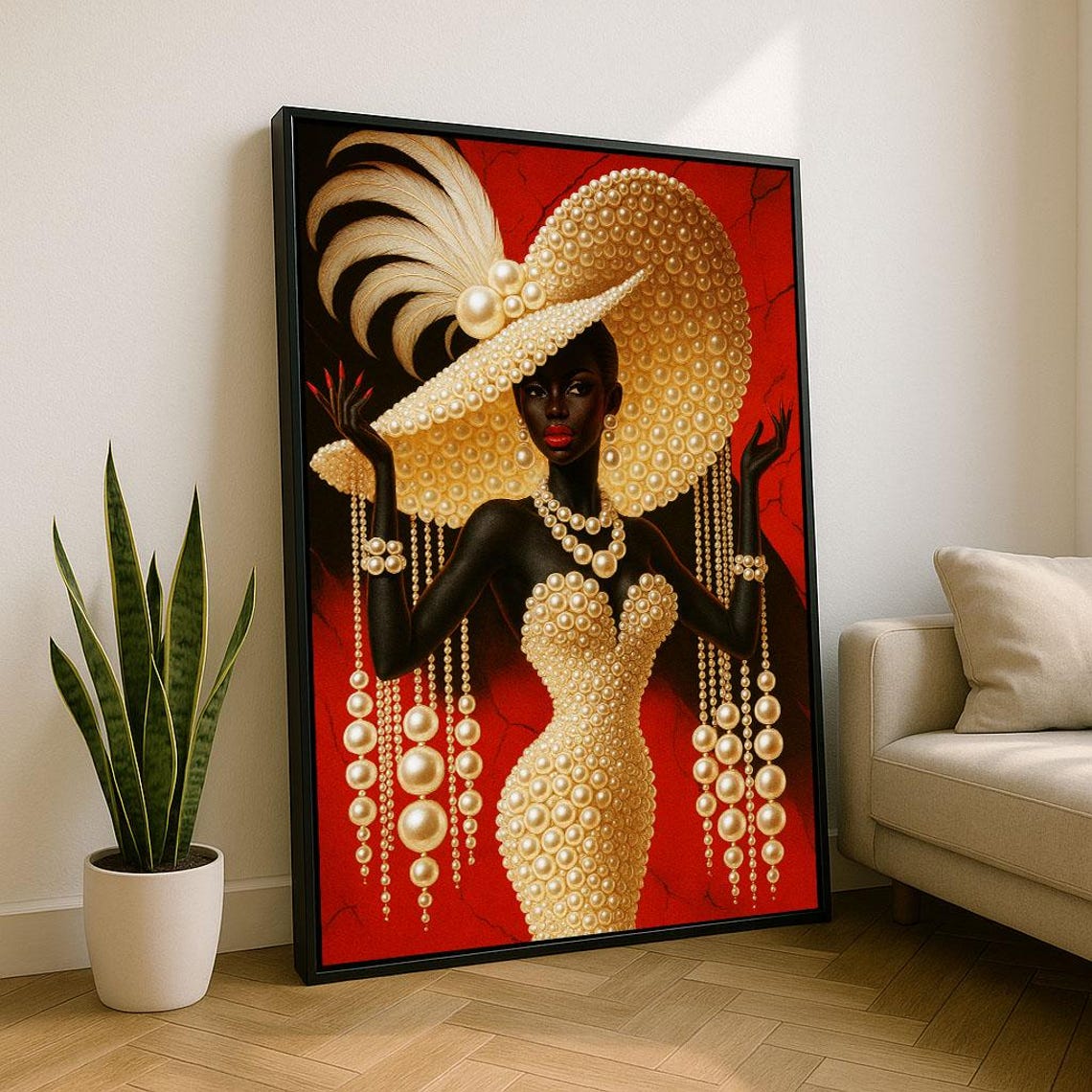 Pearl Couture Woman Elegant Black Beauty Dramatic Glamour Art Poster