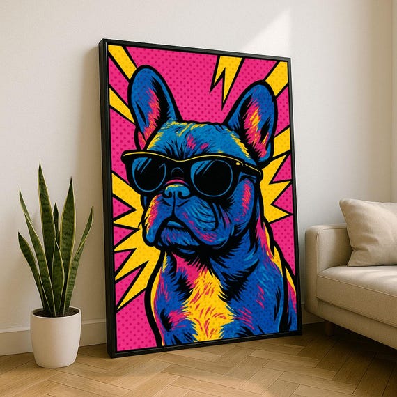 Vibrant French Bulldog Pop Art Canvas Wall Print Bold Living Room Decor Statement Piece