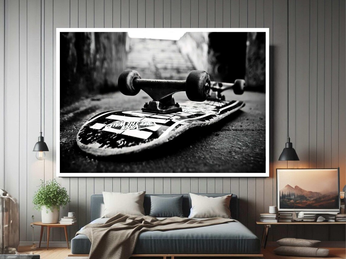 Black and White Skateboard Street Culture Photography Art Poster