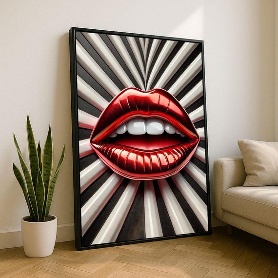 Bold Red Lips Pop Art Canvas Wall Print Modern Living Room Decor Statement Piece