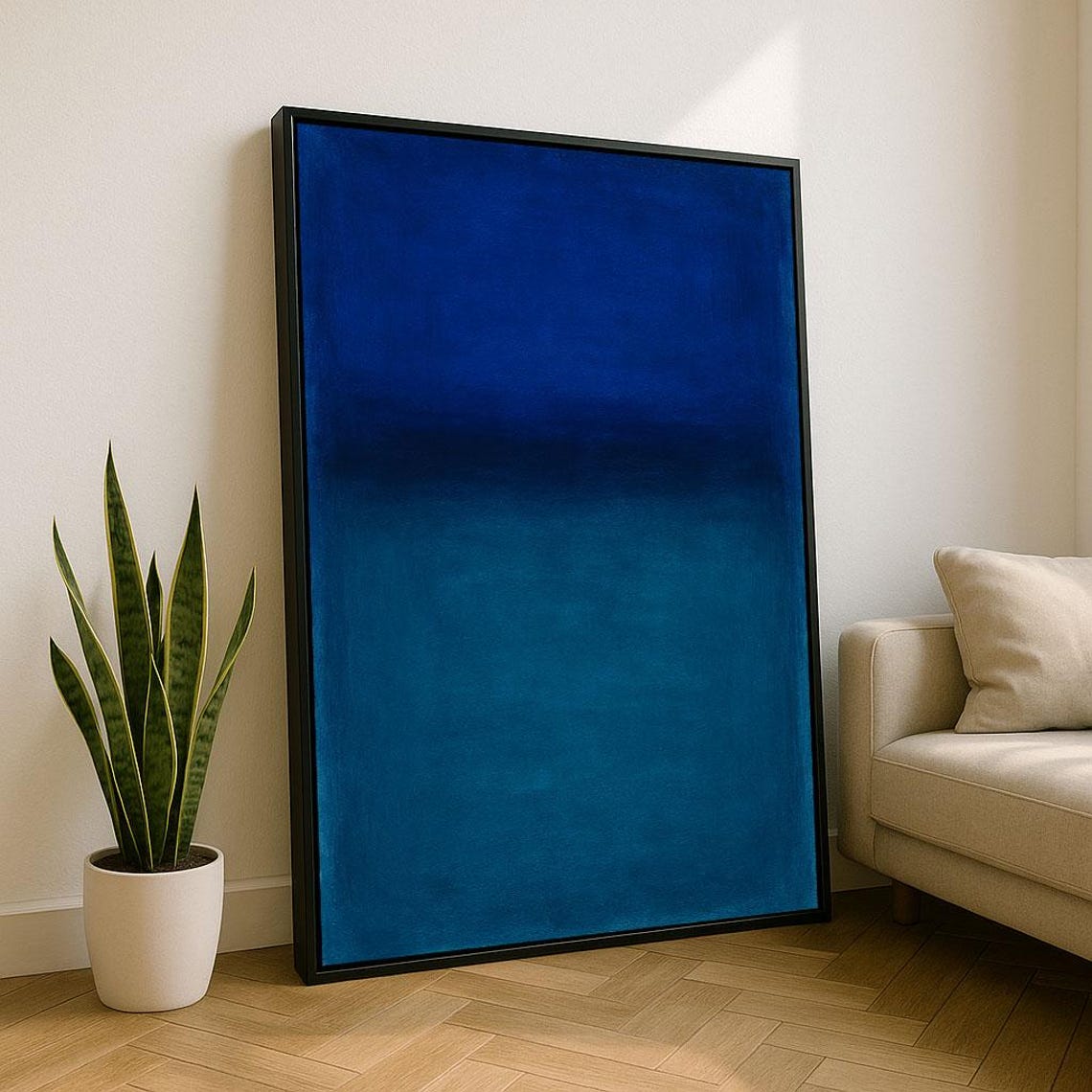Deep Cobalt Blue Gradient Color Field Abstract Modern Art Poster