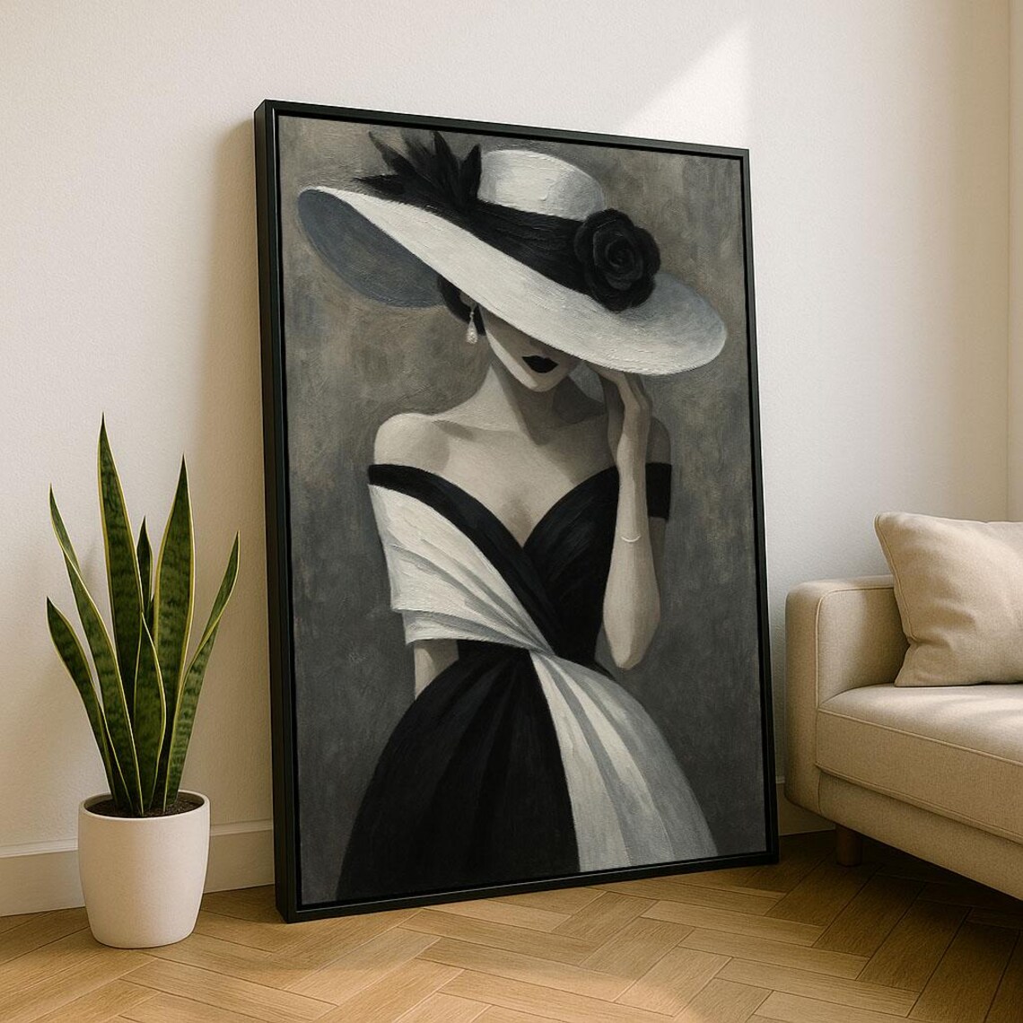 Elegant Black And White Woman Canvas Wall Art Print Modern Bedroom Decor Statement Piece