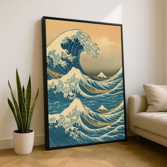 Bold Japanese Great Wave Canvas Wall Art Print Blue Living Room Decor Statement Piece