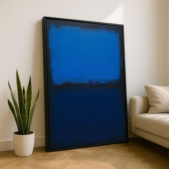 Brilliant Azure Blue Over Deep Navy Color Field Abstract Poster