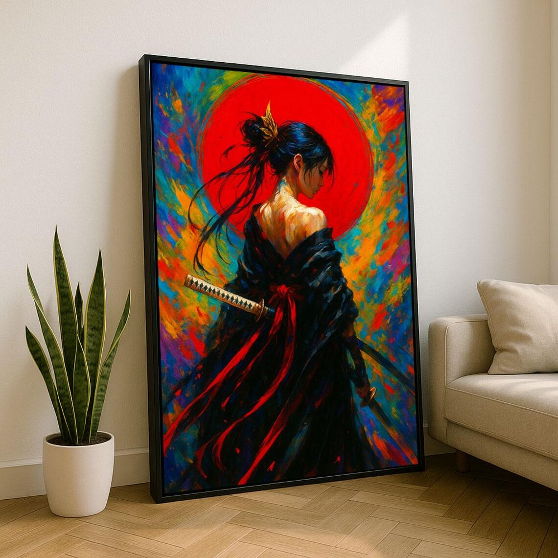 Vibrant Samurai Woman Canvas Wall Art Print Bold Modern Living Room Decor Statement Piece