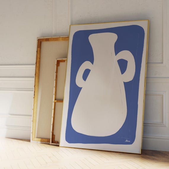Abstract Vase Navy Blue Wall Art Modern Home Decor Dark Minimalist Mid Century Matisse Inspired Simple Trendy