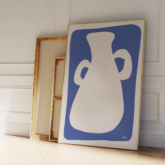 Navy Blue Abstract Amphora Vase Poster Matisse Inspired Minimal