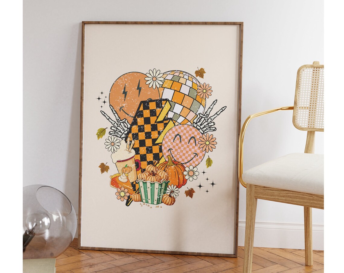 Cute Retro Fall Print Fall Decor Autumn Wall Decor Retro Poster Pumpkin Print Halloween Gift Thanksgiving Day - Image 2