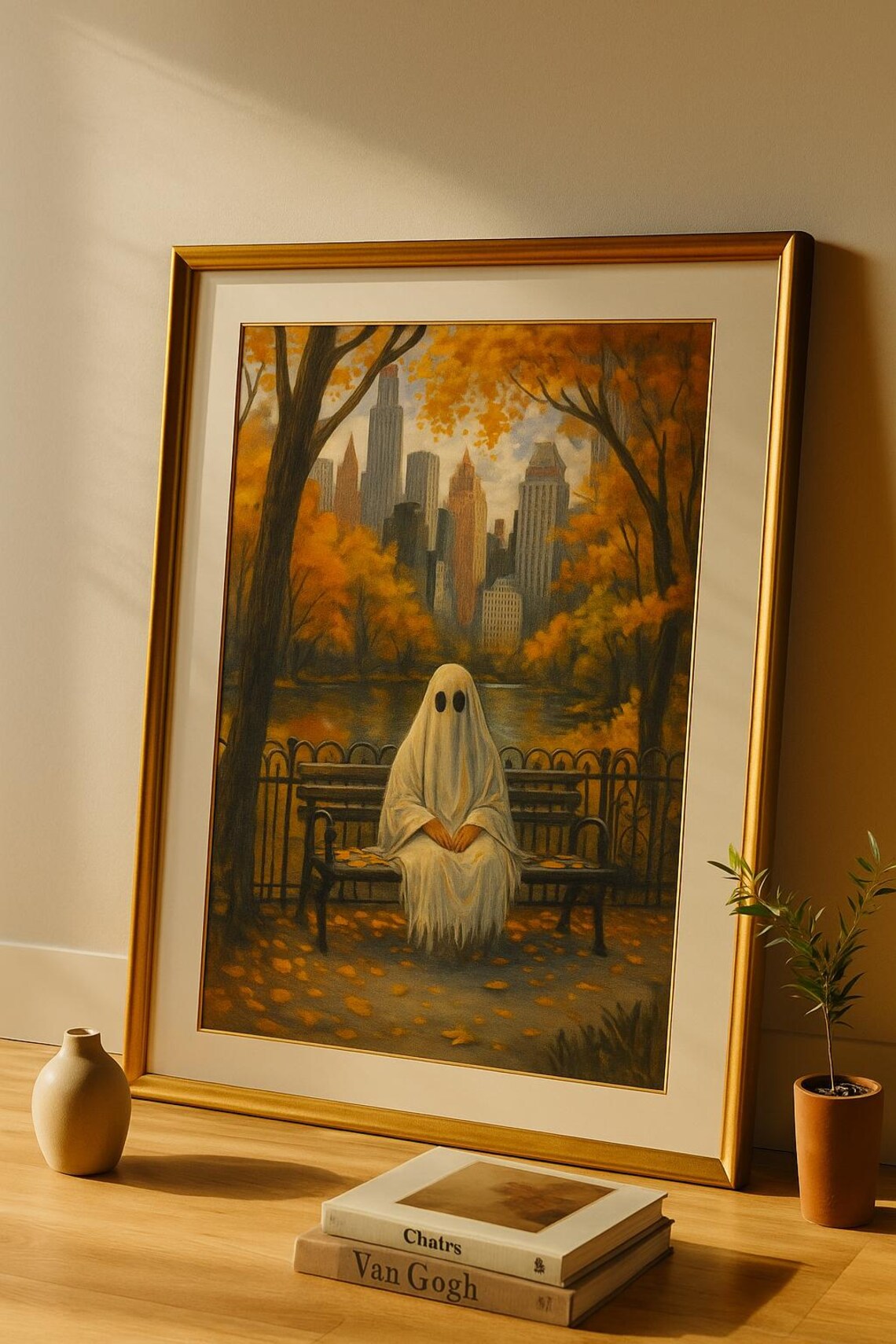 In The Park Wall Art Spooky Autumn City Print Cozy Halloween Modern Haunted Decor