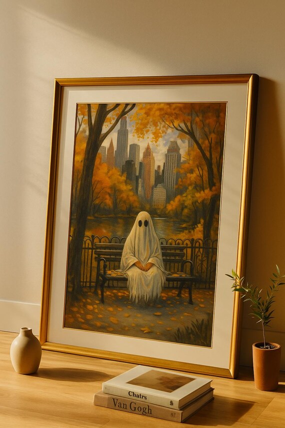 In The Park Wall Art Spooky Autumn City Print Cozy Halloween Modern Haunted Decor