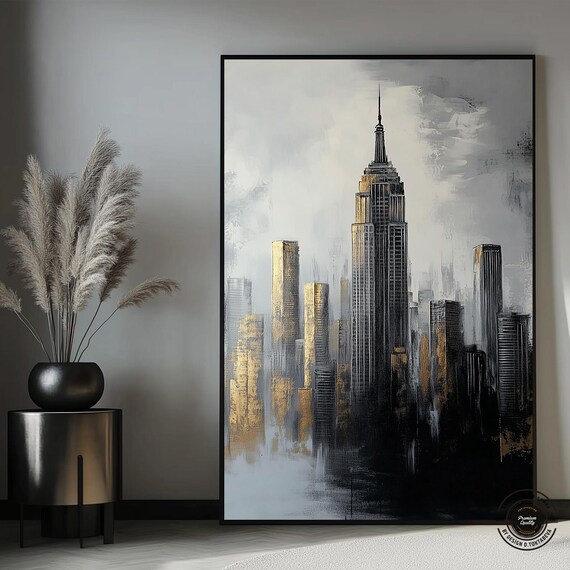Empire State Building Black Gold New York Skyline Art Poster