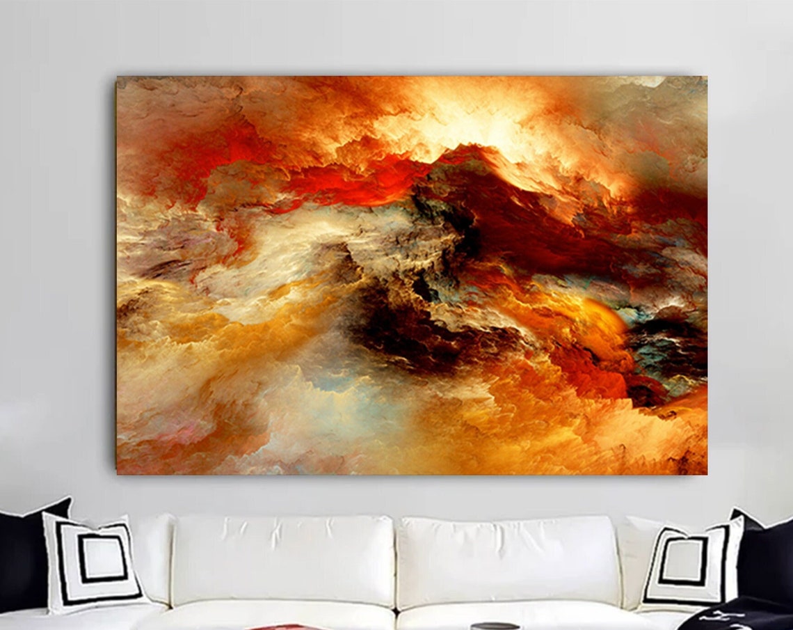 Abstract Clouds Red Orange Gold Marble Fiery Sunset Sky Art Print