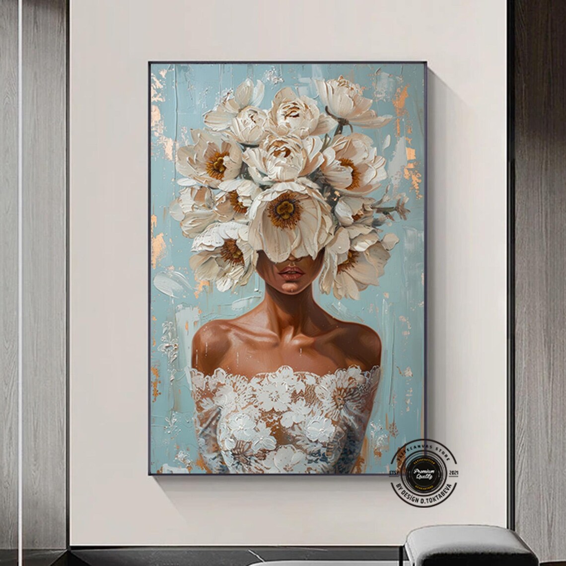 Woman With Flowers Art Print, Botanical Floral