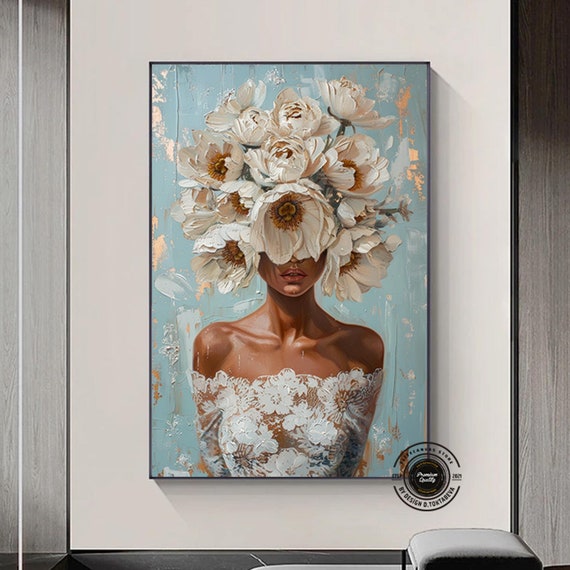 Woman With Flowers Art Print, Botanical Floral