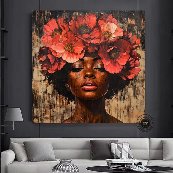 Portrait Of A Beautiful African Woman With Flowers In Her Hair Abstract Print Colorful Art Prints