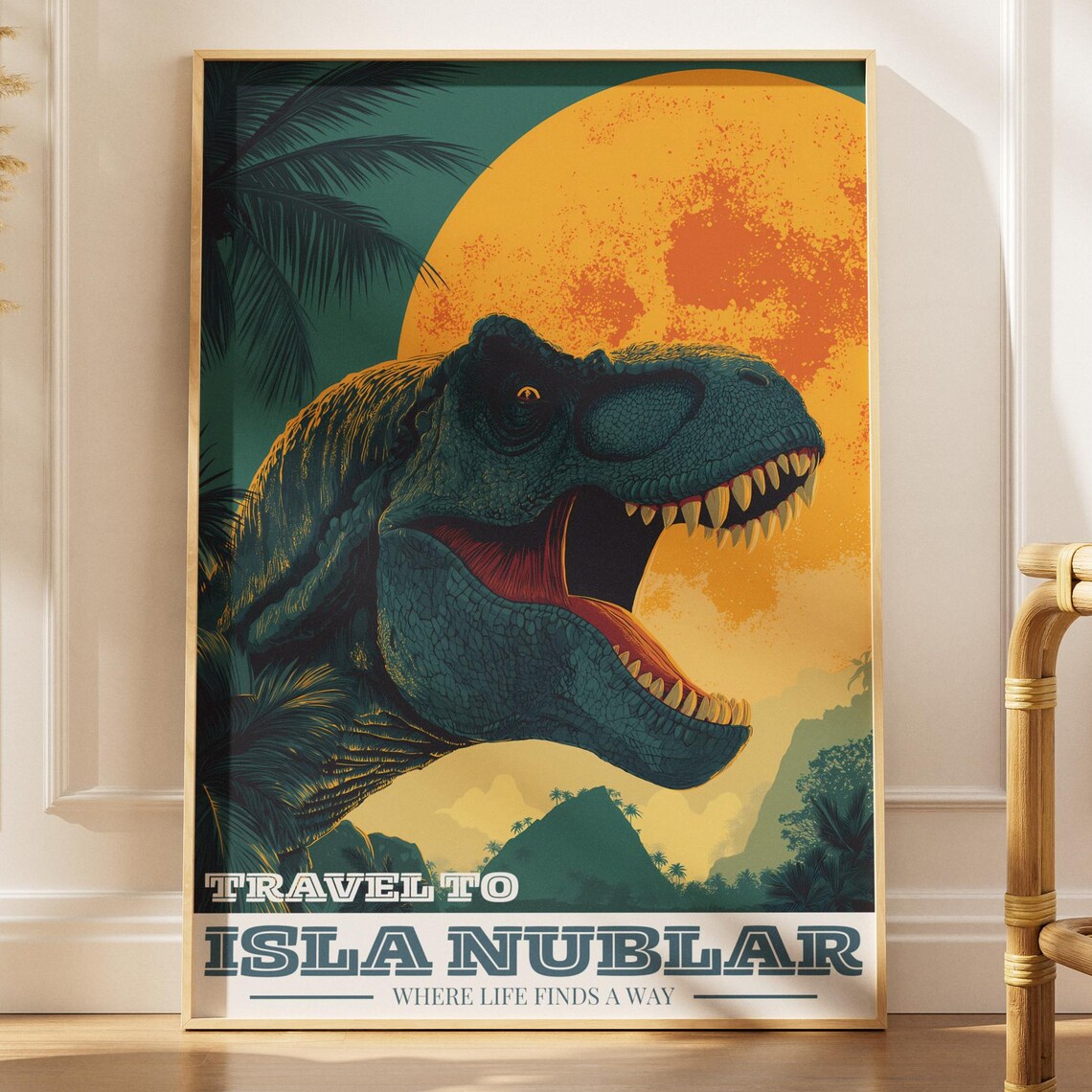 Isla Nublar Retro Dinosaur Travel Poster