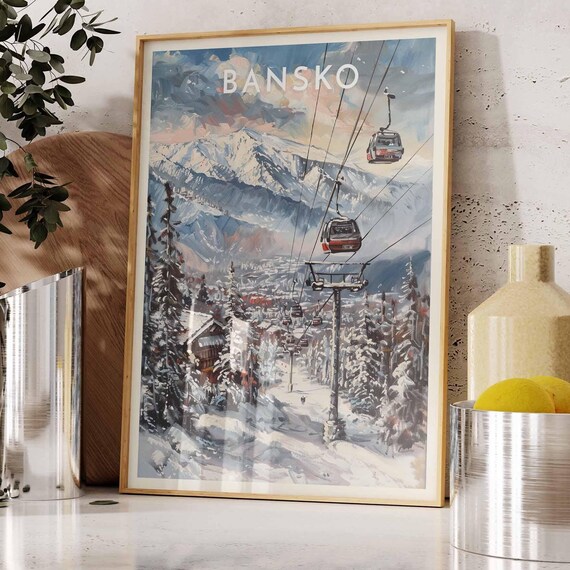 Bansko Gondola Cable Cars Over Snowy Pine Forest Winter Ski Poster